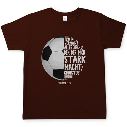 Ich vermag alles durch Christus Fußball christliches Herren T-Shirt