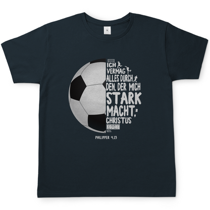 Ich vermag alles durch Christus Fußball christliches Herren T-Shirt