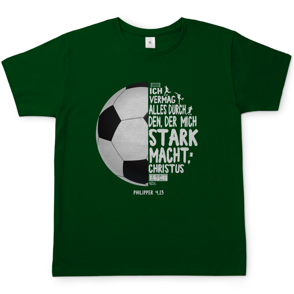 Ich vermag alles durch Christus Fußball christliches Herren T-Shirt