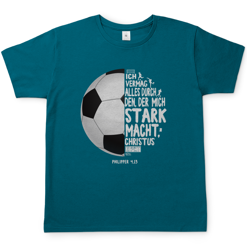 Ich vermag alles durch Christus Fußball christliches Herren T-Shirt