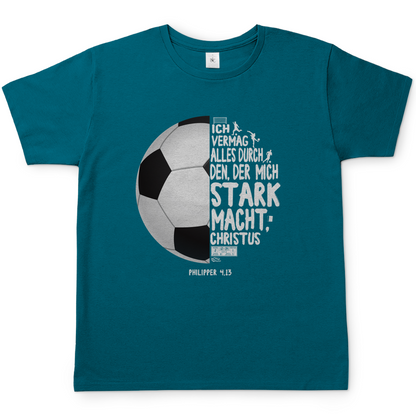 Ich vermag alles durch Christus Fußball christliches Herren T-Shirt