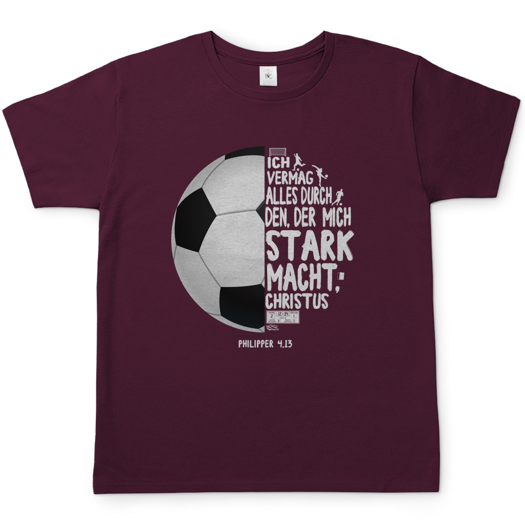 Ich vermag alles durch Christus Fußball christliches Herren T-Shirt