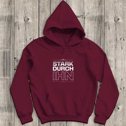 Stark durch Ihn | Christlicher Hoodie Herren | Christliche Hoodies | Gesegnet