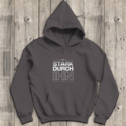Stark durch Ihn | Christlicher Hoodie Herren | Christliche Hoodies | Gesegnet