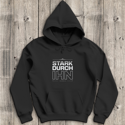 Stark durch Ihn | Christlicher Hoodie Herren | Christliche Hoodies | Gesegnet
