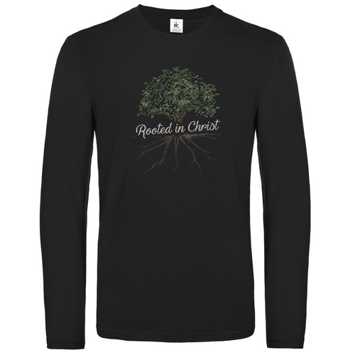 Rooted in Christ christliches Unisex Langarmshirt