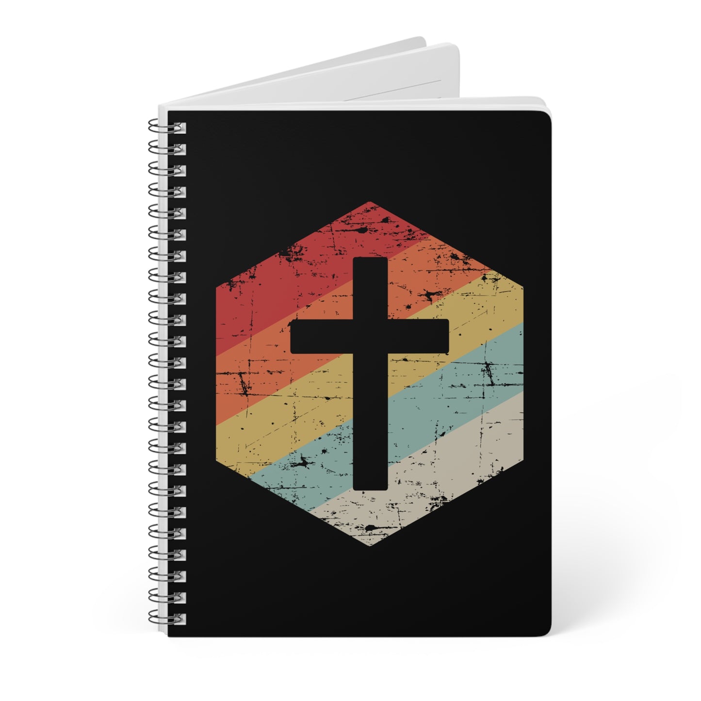 Retro Kreuz | Christliches Notizbuch Schwarz | Christliche Geschenke | Gesegnet