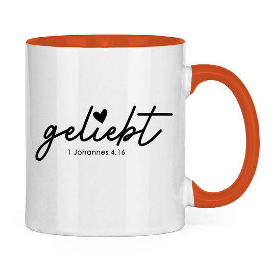 Tasse zweifarbig Geliebt Johannes 4,16 Schwarz
