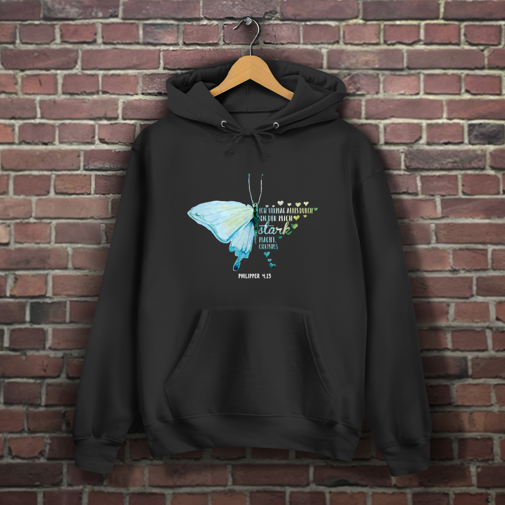 Ich bin stark durch Christus Philipper 4,13 Schmetterling - Christlicher Damen Hoodie