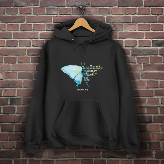 Ich bin stark durch Christus Philipper 4,13 Schmetterling - Christlicher Damen Hoodie