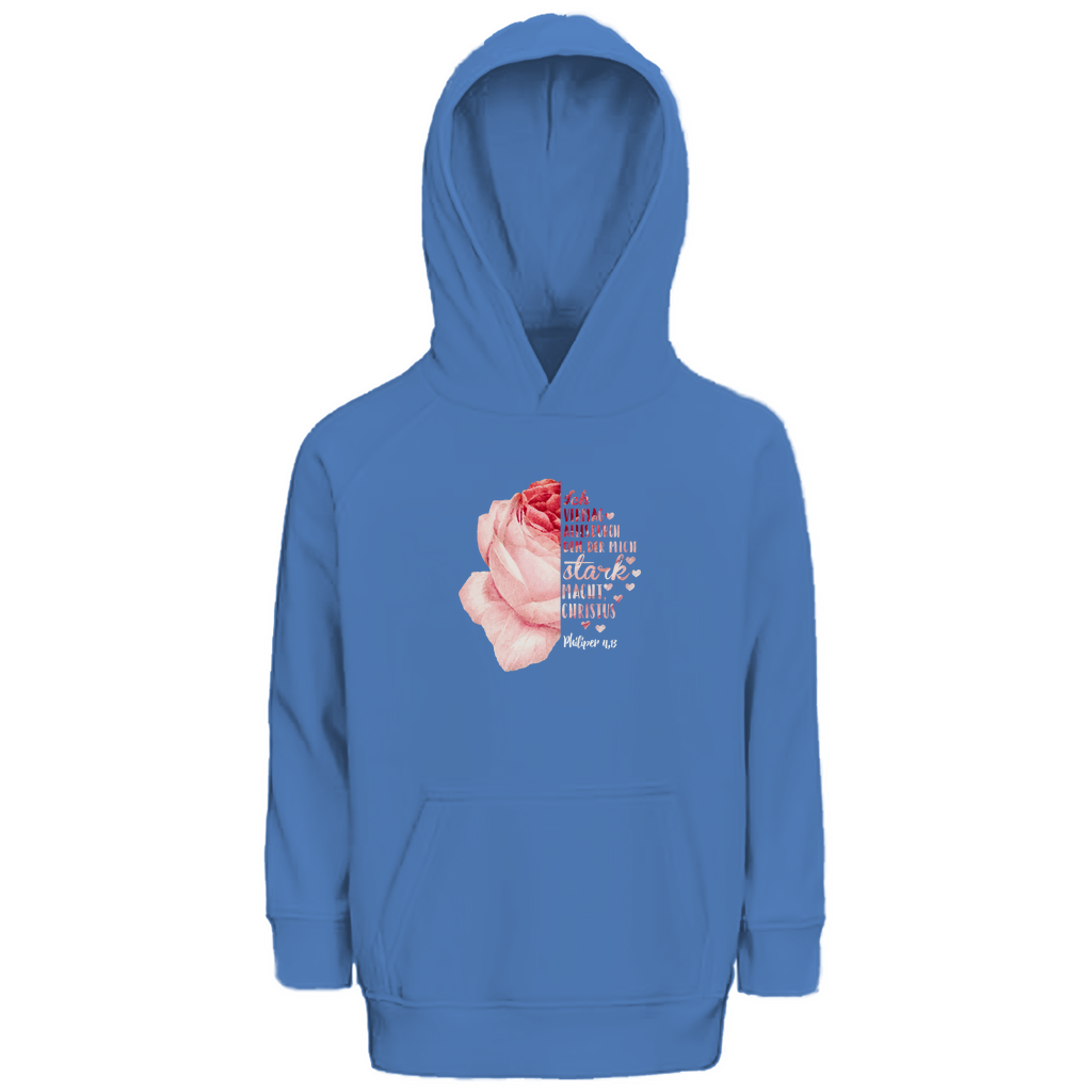 Ich bin stark durch Christus Philipper 4,13 Rose Kinder Premium Bio Hoodie