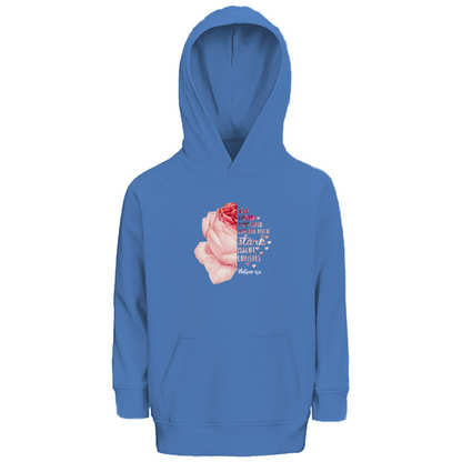 Ich bin stark durch Christus Philipper 4,13 Rose Kinder Premium Bio Hoodie