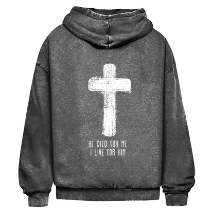 Oversize Washed Hoodie Cross Front