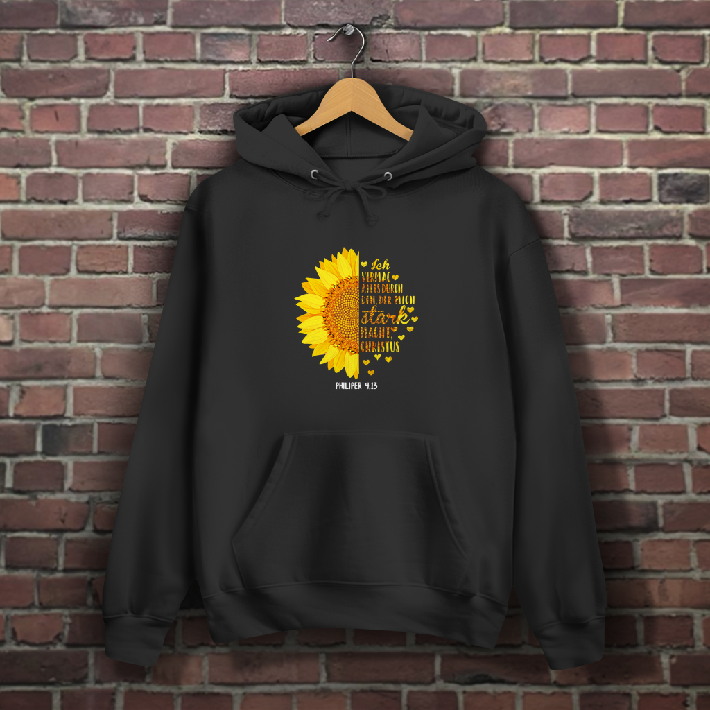 Ich bin stark durch Christus Philipper 4,13 Sonnenblume - Christlicher Damen Hoodie