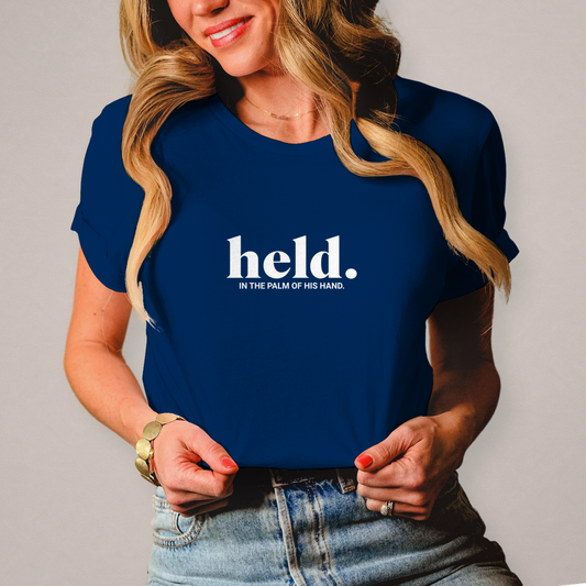 Held in the palm of his hand christliches Damen T-Shirt