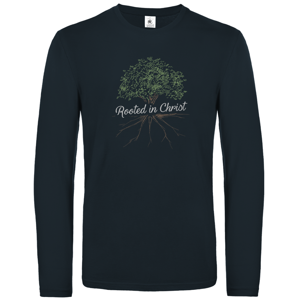 Rooted in Christ christliches Unisex Langarmshirt