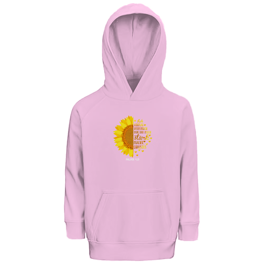 Ich bin stark durch Christus Philipper 4,13 Sonnenblume Kinder Premium Bio Hoodie