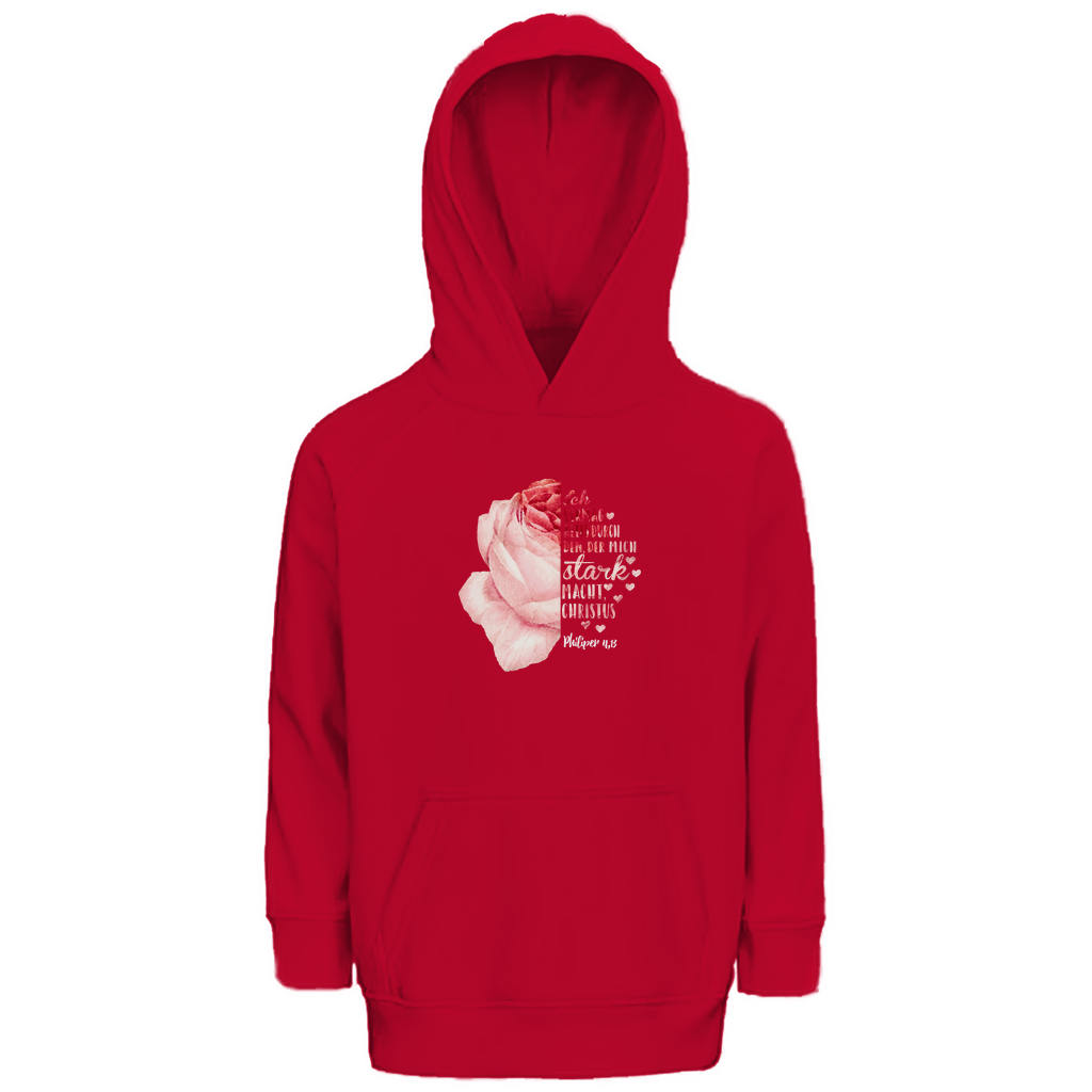 Ich bin stark durch Christus Philipper 4,13 Rose Kinder Premium Bio Hoodie