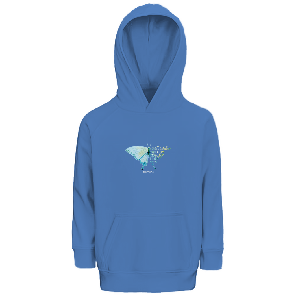 Ich bin stark durch Christus Philipper 4,13 Schmetterling Kinder Premium Bio Hoodie