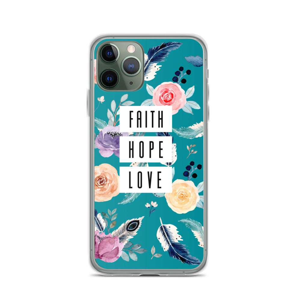 Faith Hope Love Blumen Blau iPhone Hülle - gesegnet
