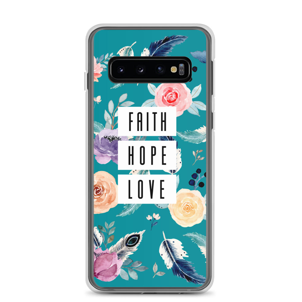 Faith Hope Love Blumen Blau Samsung Handyhülle - gesegnet