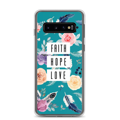Faith Hope Love Blumen Blau Samsung Handyhülle - gesegnet